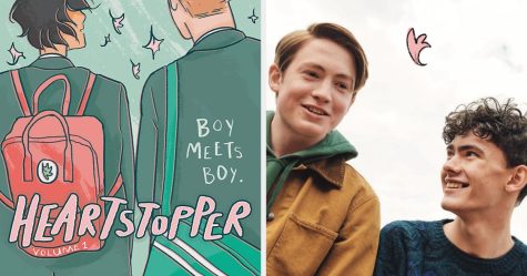 BOY MEETS BOY: A compare-and-contrast moment between the Heartstopper web-comic cover and Netflix adaptations actors, Kit Connor (left) and Joe Locke (right).