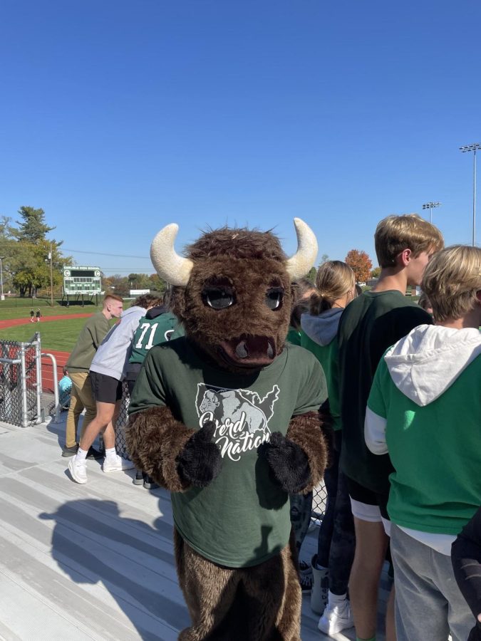 The Bison showing his school spirit at the Pep-Rally!