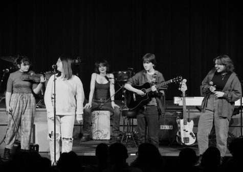 The Lemon Limes: Gale Clark (far left), Grace Pak (left), Chase Perabo (middle), Jay Barker (right), Al Montgomery (far right)