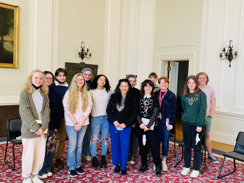 Carlisle High School students pictured with Poet Laureate Ada Limón during her visit to Dickinson College . 