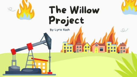 The picture features an oil drill with the world on fire in the background. 