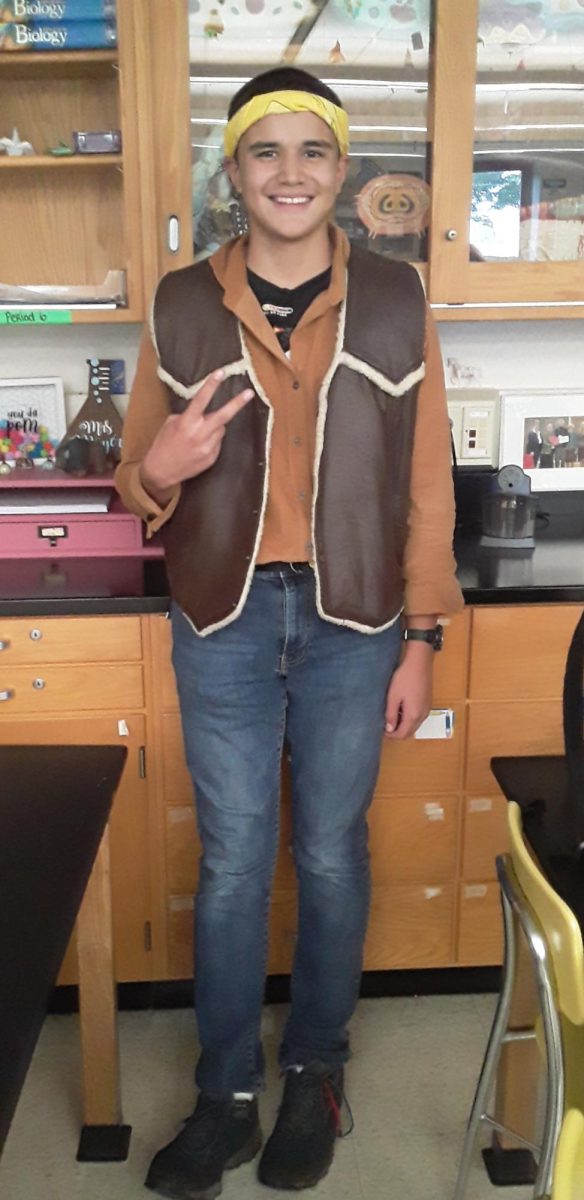 Freshman Christian Campbell, shows off his '70s flair