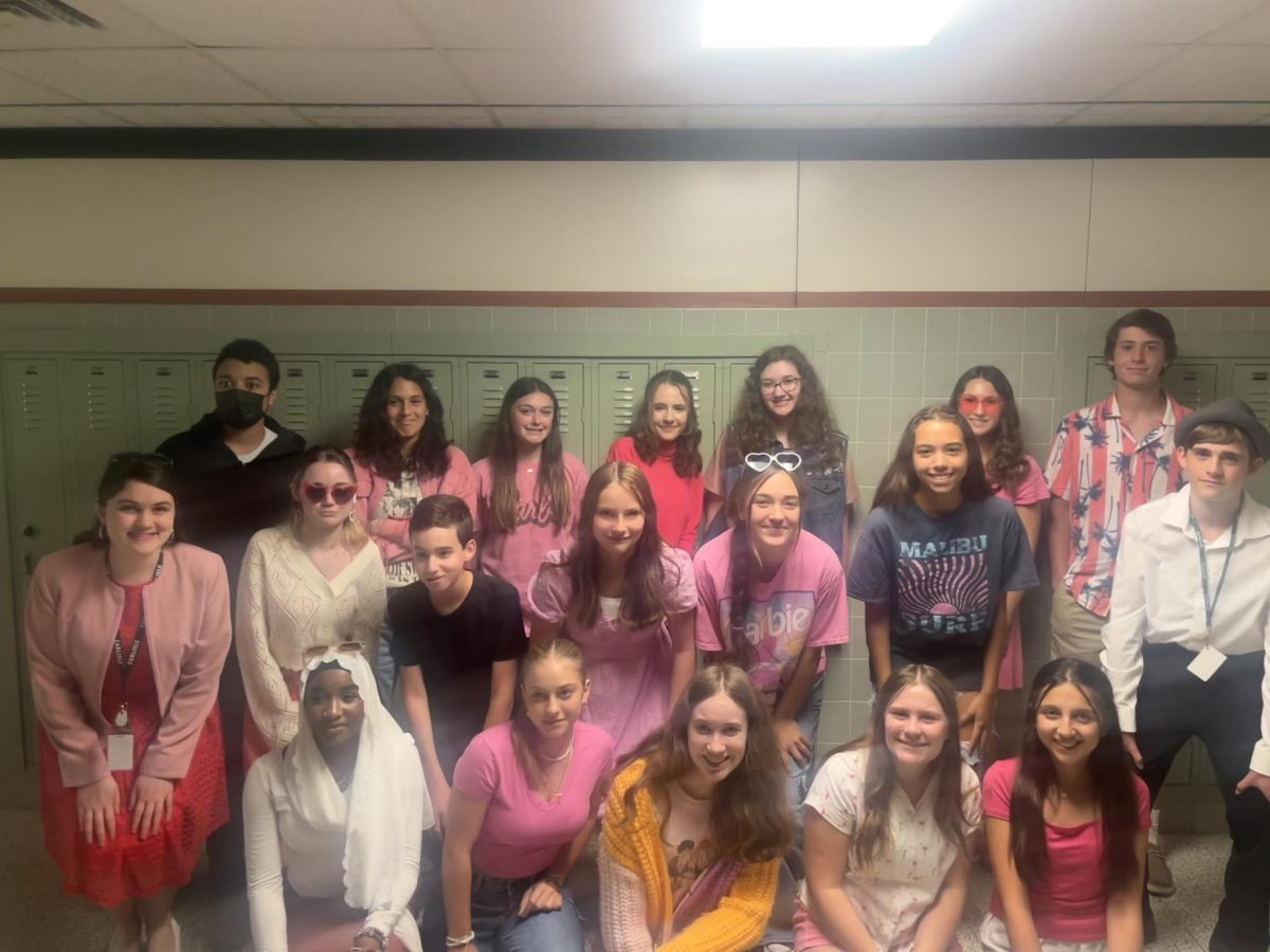 Miss. Wenger's English class showing off their Barbie Vs. Oppenheimer looks. 
