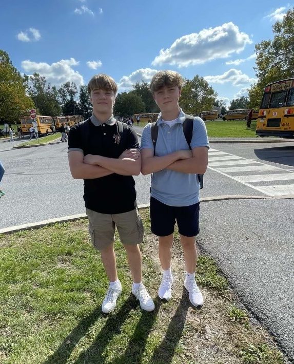 Let's Go Golfing: Freshmen Eric Stoner (left) and Reece Musser (right) dressed up in matching country club outfits. 