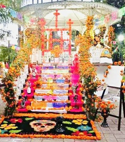 THE SHOW OF THE ALTERS: An alter at the town square of Angamacutiro, Michoacan.