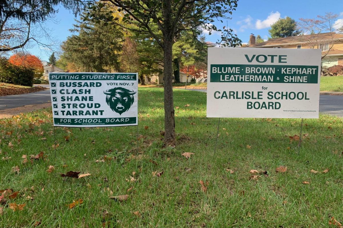 BATTLE OF THE YARD SIGNS: Signs can be found all over Carlisle advocating for rival school board candidates. Eligible community members will make a decision regarding the five open board seats in the upcoming election on Tuesday, November 7th. 