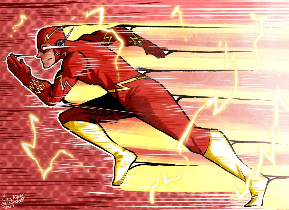 A stunning illustration of The Flash exercising his superspeed.