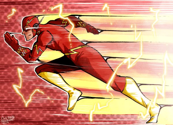 A stunning illustration of The Flash exercising his superspeed.