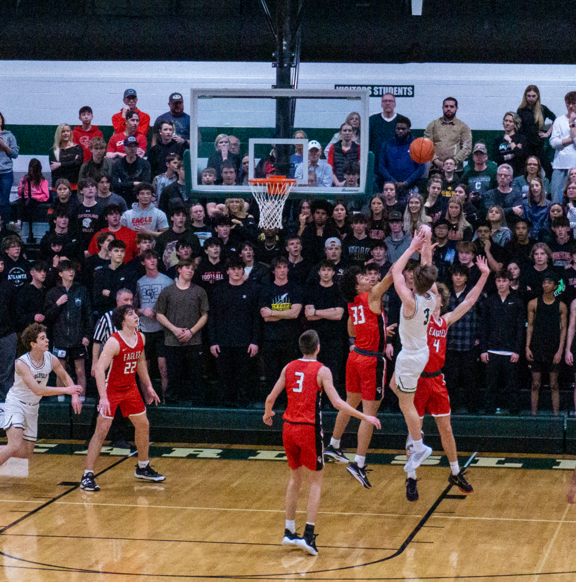 Parker Smith throws up a contested mid-range jumpshot.