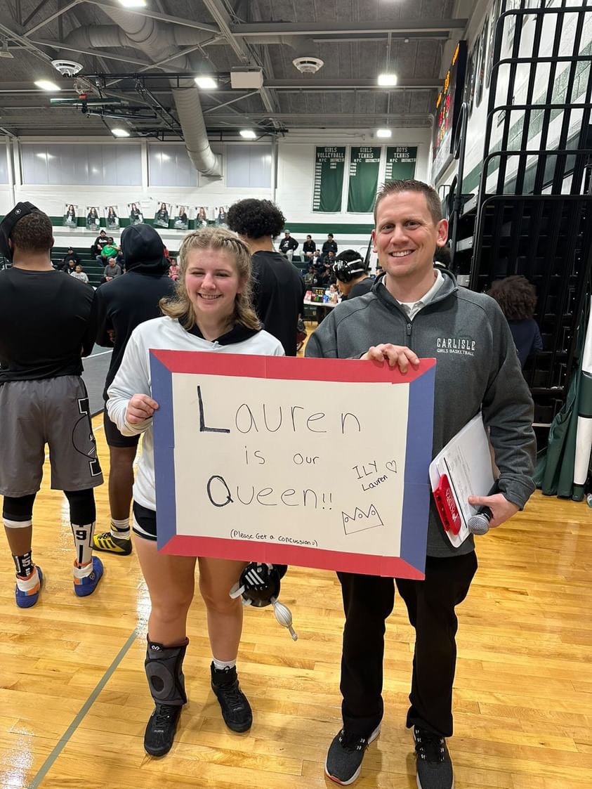 Several people came out to support the lady herd in their first official season. Amongst them, Scott Mitchell has supported his student athletes by appearing at the wrestling senior night and is pictured beside Vertuli.