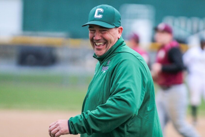 Coach Kelley smiles big during the Big Spring game.