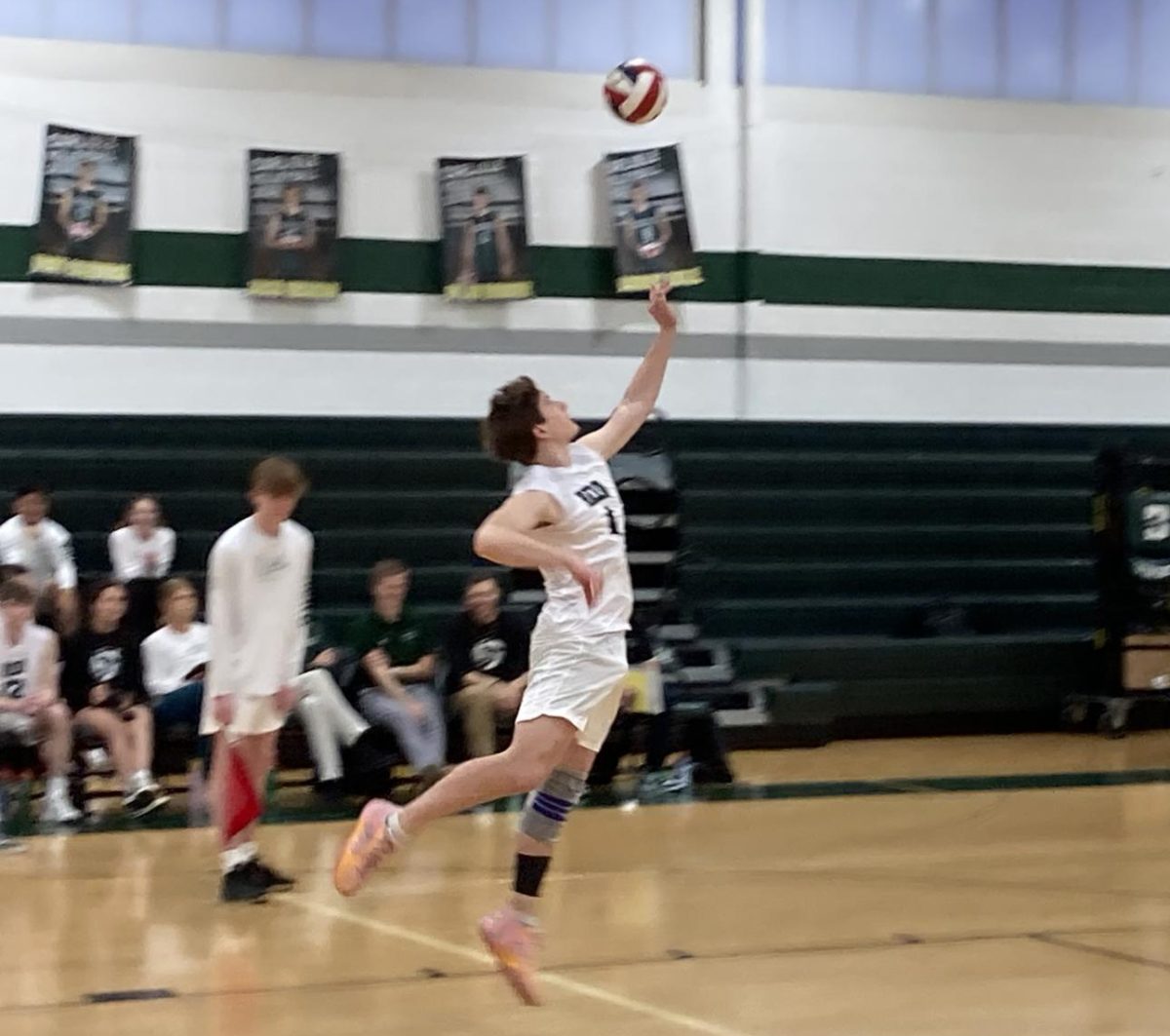 Junior Luke Fischer serves the ball during the teams home game against Chambersburg on Monday, April 22. The Herd won the game 3-0.