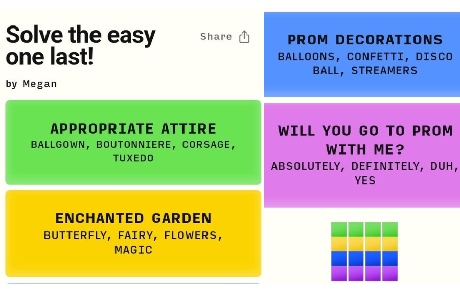 Promposals have become digital, with Megan Britcher using a Connections style game to prompose to Kirsten Bisconer